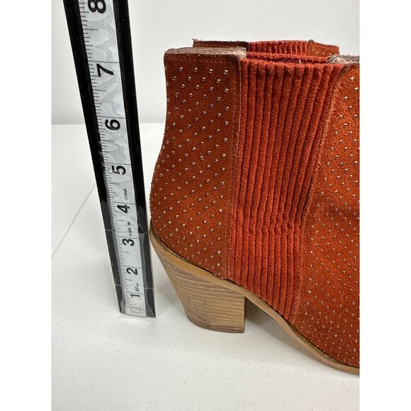 Anthropologie Studded Suede Ankle Booties Orange Block Heel Size 7.5 - Picture 13 of 13